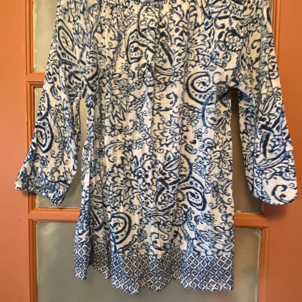 Chaps Navy and White Patterned Top